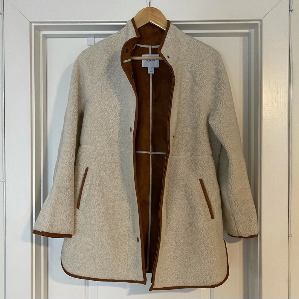 Long Sherpa Faux-Suede Lined Coat